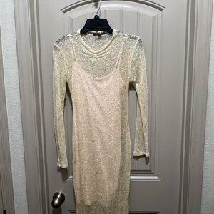 Steve Madden Shimmering Cream Long Sleeve Dress